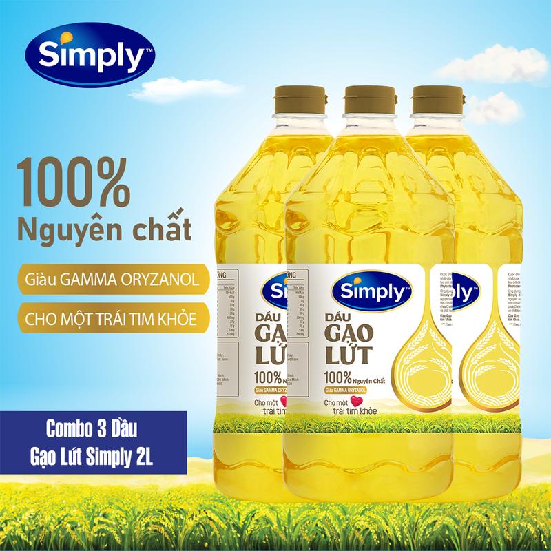  Combo 3 dầu Gạo Lứt Simply Nguyên Chất 2L - Dầu Ăn với Gamma Oryzanol & Phytosterol 