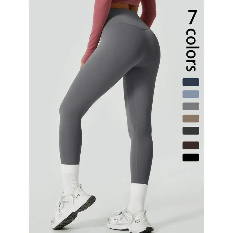 Women's Solid Waist Sports Leggings, Casual Comfy Breathable Skinny Pants for Yoga Gym Workout, Ladies Sportswear for All Seasons 1
