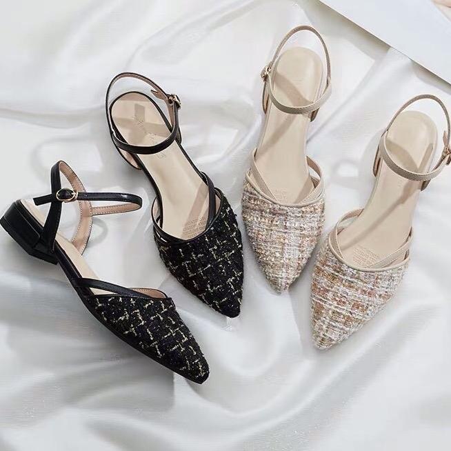 Giày sandal vải dạ kim tuyến quai hậu Nữ DéP Shoes