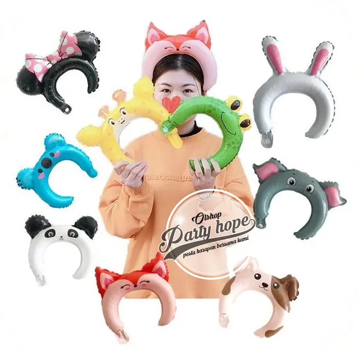 ( isi 10 ) balon bando anak karakter / balon bandana / balon karakter / Animal head band ( isi 10 ) balon bando anak karakter / balon bandana / balon karakter / Animal head band