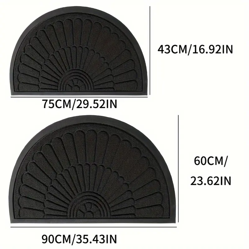 1pc Door Mat Outdoor Indoor Entrance Doormat-Semicircular Durable Rubber Non Slip Front Door Mat for Outside Inside Entry Entryway Dirt Trapper Welcome Mat for Muddy Paws and Shoes 1