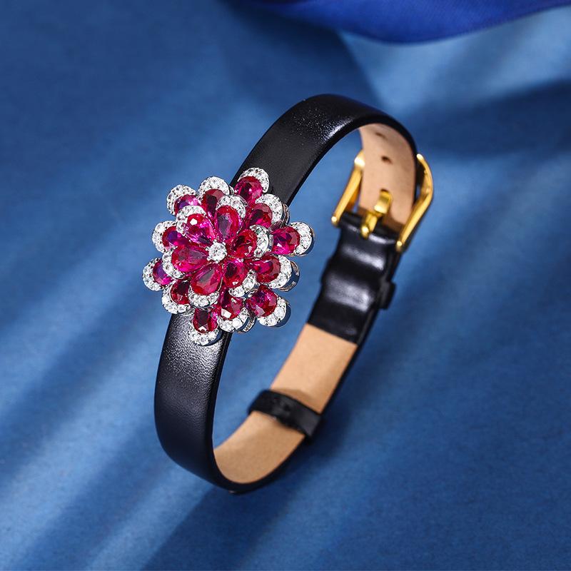Product Introduction of TopKiss Luxury Artisanal Set: Gemstone Copper Base with Gold Plating, Imitation Red Corundum, Everlasting Flowers, Exquisite Jewellery for Women 8