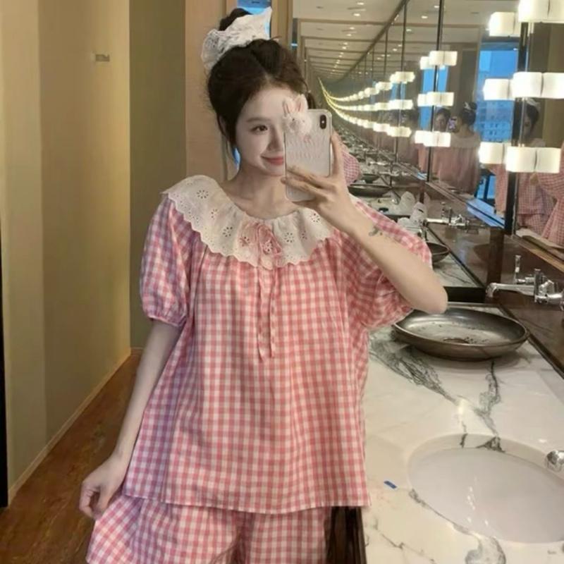 Bộ mặc nhà nữ cộc cộc kẻ caro trễ vai nữ nhiều màu, bộ tiểu thư trễ vai caro xinh hot