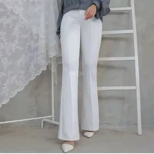 CELANA CUTBRAY WANITA BAHAN SCUBA MELAR Panjang Kulot Kerja Karet Basic Hitam Cewek Kaki