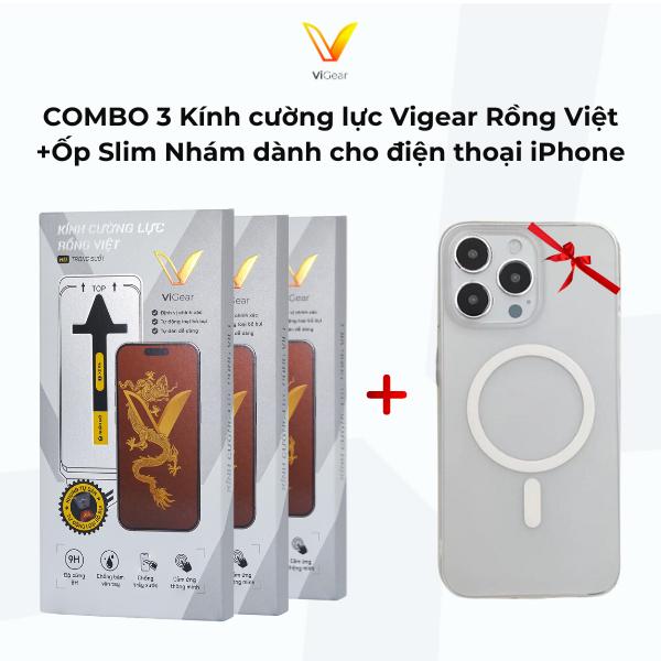  Combo 3 Kính Cường Lực Rồng Việt ViGear ốp nhám SLIM dành cho điện thoại iPhone siêu mỏng 0.9mm kính có khung trợ dán dộ cứng 9H hạn chế trầy xước Phụ Kiện dành cho điện thoại 