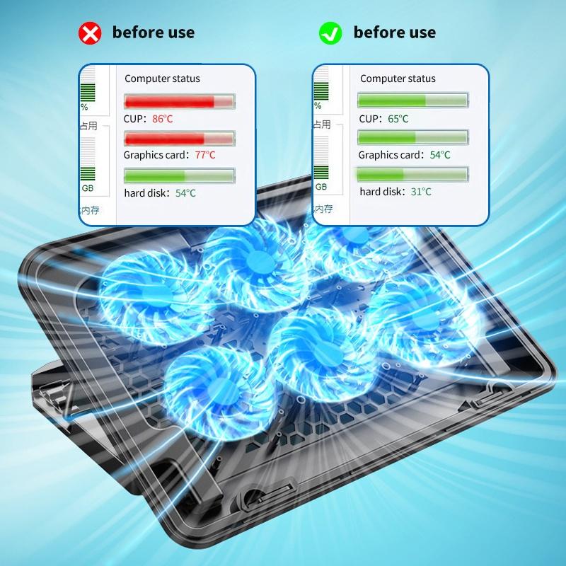 Cooling Pad Laptop Fan Portable 2/6 Fans LED Silent Noise Cooler Foldable 9"-17" LED Light Fan Adjustable Height Cooling Pad Laptop Fan Portable 2/6 Fans LED Silent Noise Cooler Foldable 9"-17" LED Light Fan Adjustable Height
