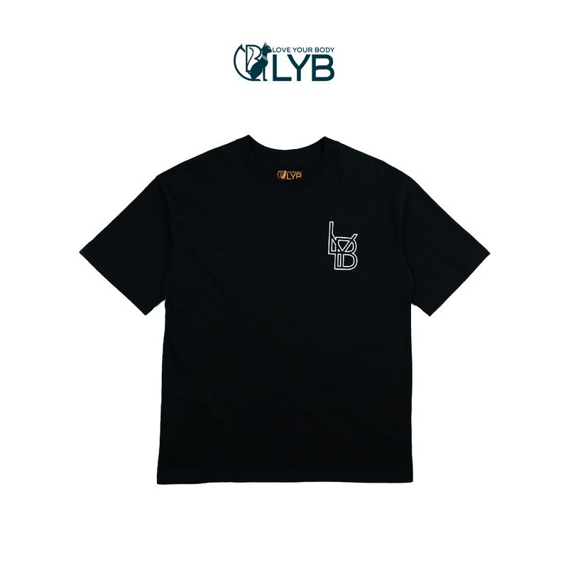 Áo thun cotton 100% LYB freesize, unisex form boxy cá tính, năng động, logo nhỏ màu đen basic dễ phối. 1