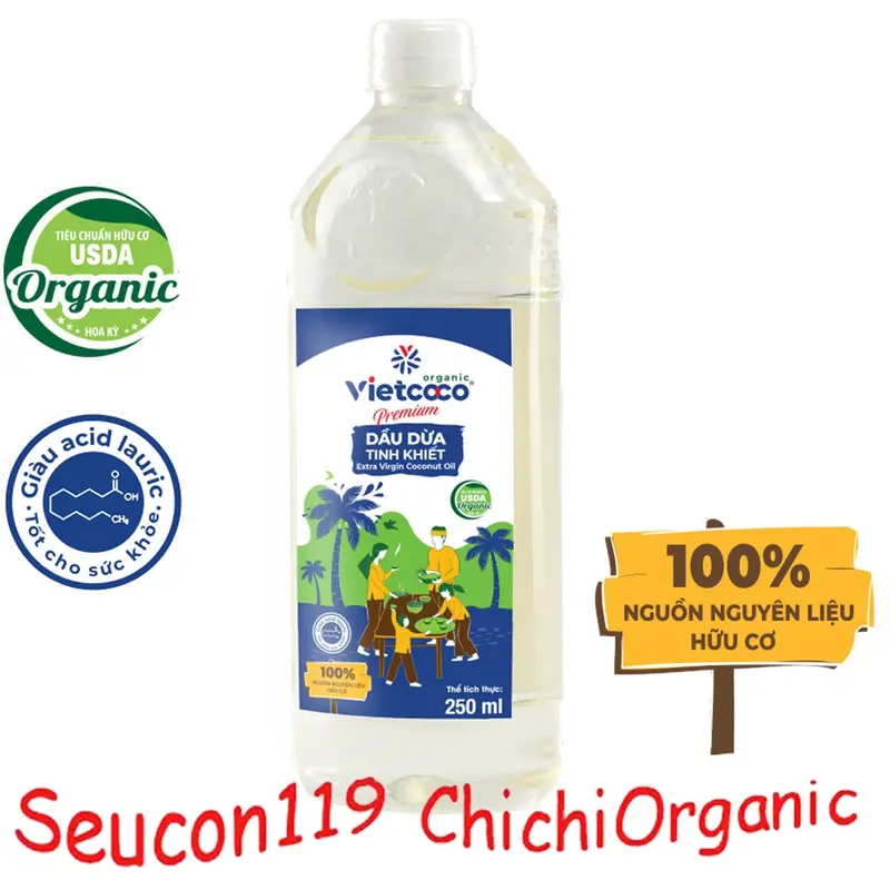 Dầu Dừa Nguyên Chất Ép Lạnh Hữu Cơ Chai 250ml / Dầu Dừa Tinh Khiết Vietcoco 0