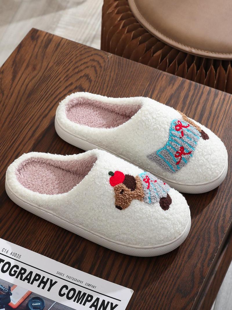 Product Introduction of Cute Dog Pattern Plush Slippers, Casual Soft Comfortable Home Slippers, Warm Slippers for Indoor & Outdoor Use for Women & Men, Girl 5