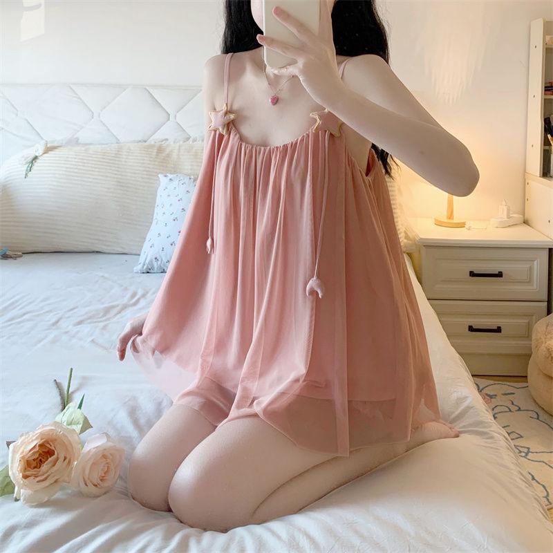 Bộ Đồ Ngủ Lưới dẻo Ngọt Ngào Và Dễ Thương, Dành Cho Bé Gái, Mỏng Và Mùa Hè, Dây Đeo Spaghetti Cổ Tích Váy Ngủ Ngôi Sao Năm Cánh, Bộ Đồ Ngủ, Năm 2024 2