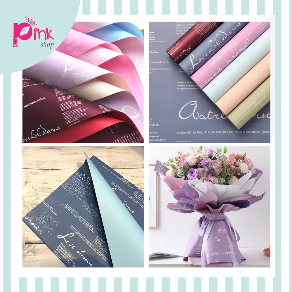 Giấy Gói Hoa 2 Mặt 2 Màu In Chữ Tiếng Anh Loại Đẹp Không Thấm Nước Cao Cấp - PK2045