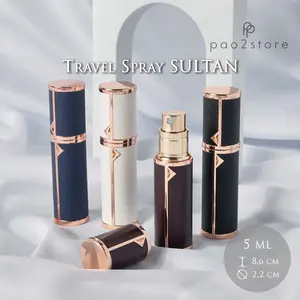 Botol Travel Spray SULTAN 5ml - Premium Mini Parfum Atomizer Bottle Refillable - Leather Style Bottom Filling Aluminium