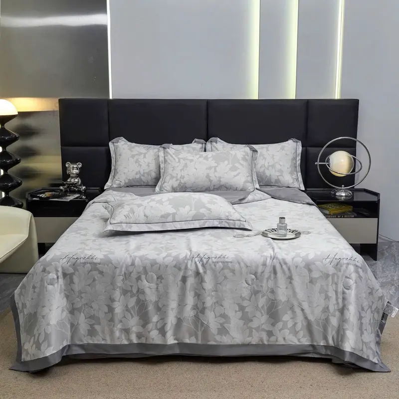 Bộ chăn ga gối lụa thái 4 món chăn trần bông hàng nhập khẩu 2