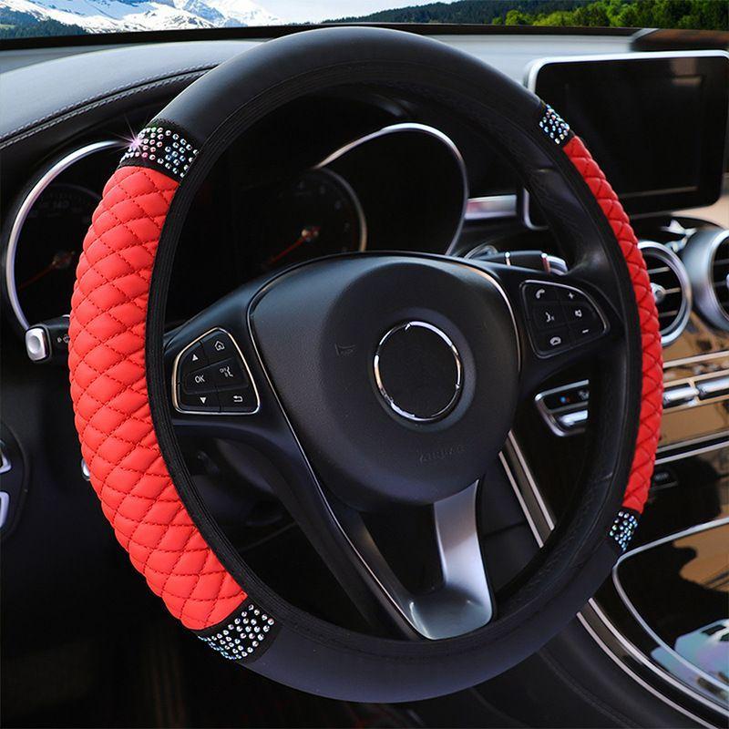 Artificial Rhinestone Car Steering Wheel Cover, Decorative Car Steering Wheel Protector, Car Interior Accessories For Decoration, Pink 2