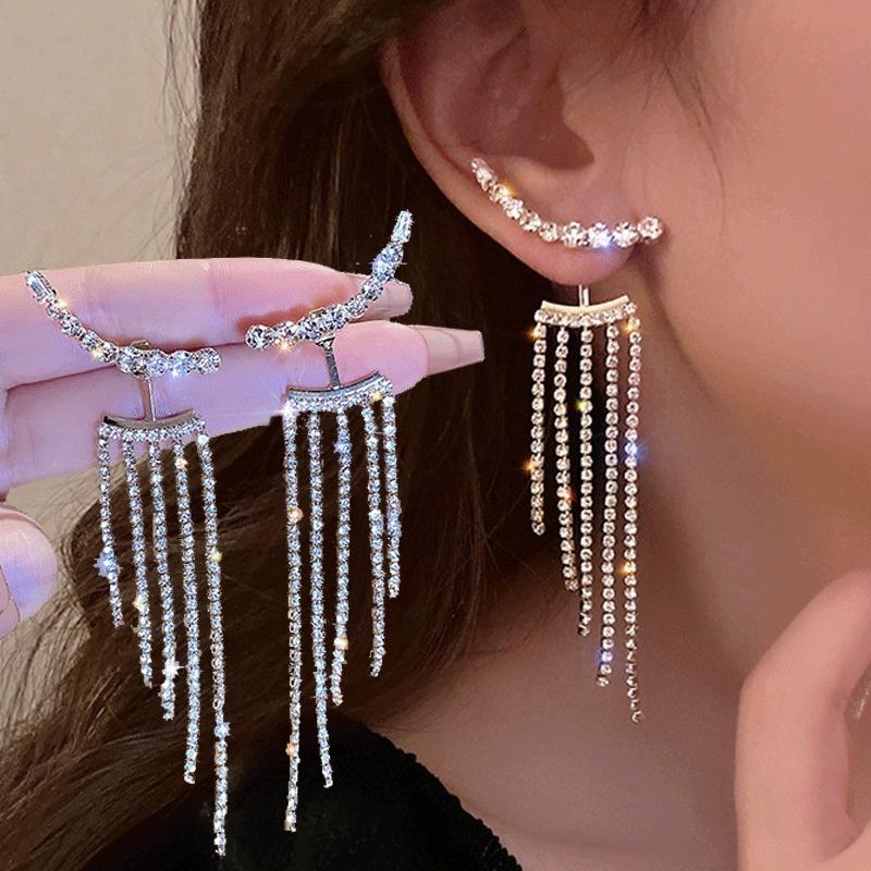 Bông Tai Đinh Tán Zircon Dài Cho Nữ, 1 Đôi, Cá Tính Thanh Lịch, Tua Rua, Thời Trang Chất Lượng Cao, Tinh Tế, Xu Hướng Đơn Giản, Trang Sức Quà Tặng 1