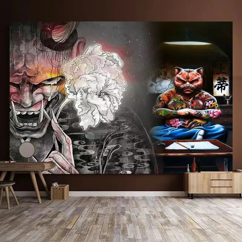 Japanese ukiyo-e samurai background cloth dormitory room bedroom wall decoration bedside hanging cloth