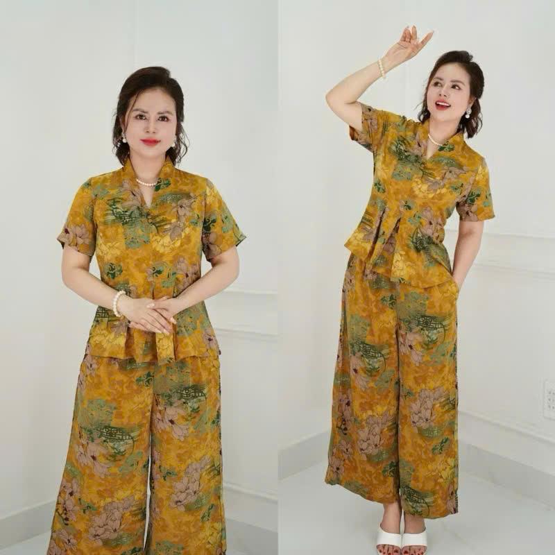 MS30,SÉT ĐỒ BỘ NỮ MẶC NHÀ TRUNG NIÊN CÁCH ĐIỆU, ĐỒ BỘ CHO MẸ, BÀ, ÁO KIỂU ,QUẦN ỐNG RỘNG, CHẤT LỤA NHẬP CAO CẤP LANBISHOP Voi Pijama Ong Women