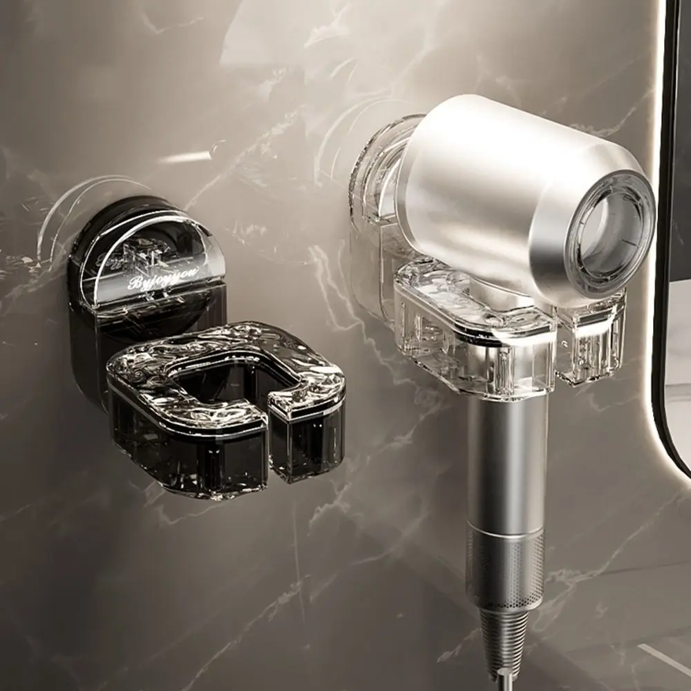 Suction Cup Hair Dryer Rack Light Plastic Rotatable Blow Dryer Holder Space-Saving Punch-Free Hair Dryer Storage Bracket for Home