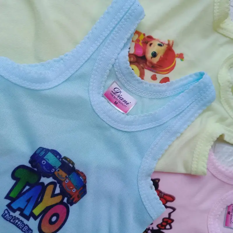 [ 3 & 6 PCS ] Singlet anak laki-laki dan perempuan motif gambar / Kaos dalam anak polos karakter Fashion 1