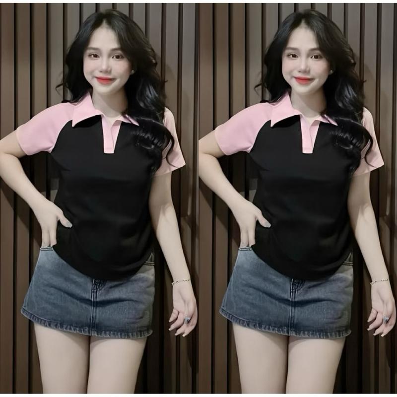 Áo Thun Polo Tay Phối Chất Tăm lạnh 50-90 kg. Áo Thun Bigsize Tay Ngắn Phối Màu. Nữ Women Top 4