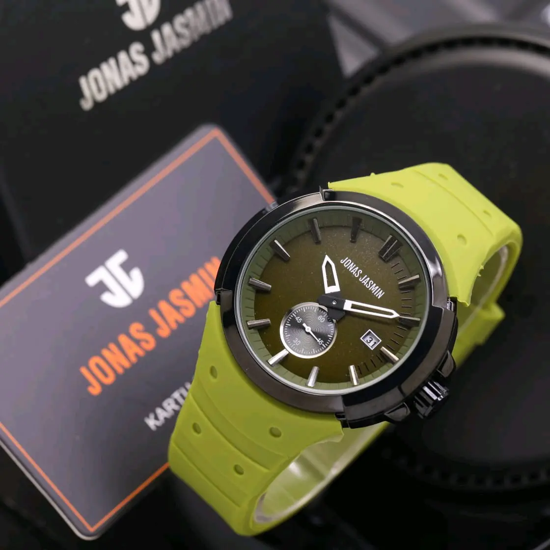 produk original jam tangan fashion wanita Jonas Jasmin bubble detik bawah LS-5304DA strap rubber fitur tanggal aktif diameter 4cm include box kancing + kartu garansi