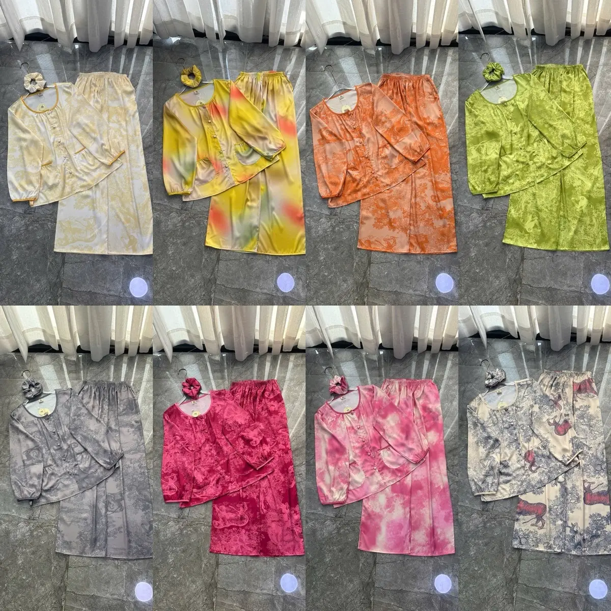 ( M 40-58KG ) LỤA LATIN CỔ TRÒN , PIJAMA NỮ TIỂU THƯ MẶC NHÀ KÈM CỘT TÓC  Women