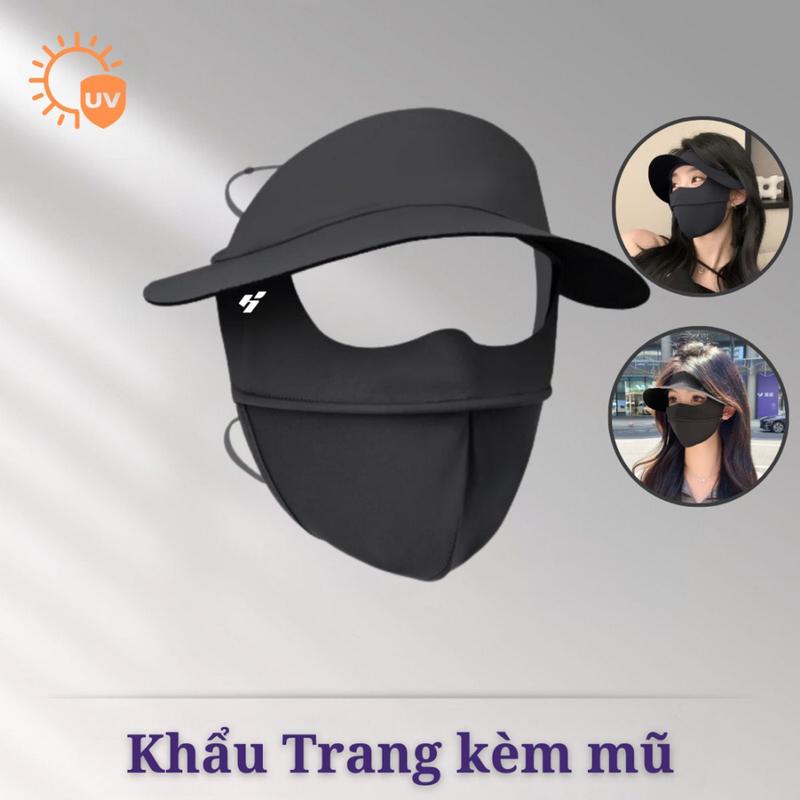 Mũ Khẩu Trang Vải Lụa Nhật Kèm Nón Chống Nắng Chống Tia UV UPF50+. Nón Mũ Vành Rộng Đi Đường Ngăn Nắng Bảo Vệ Da 0