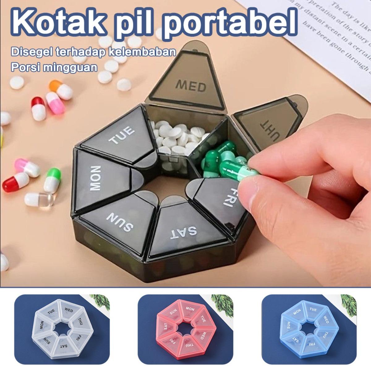 7 Sekat Kotak Pil Portable - Tempat Obat Travel, Organizer Vitamin & Suplemen, Kotak Obat Mini dengan 7 Kompartemen, Ideal untuk Perjalanan & Sehari-hari
