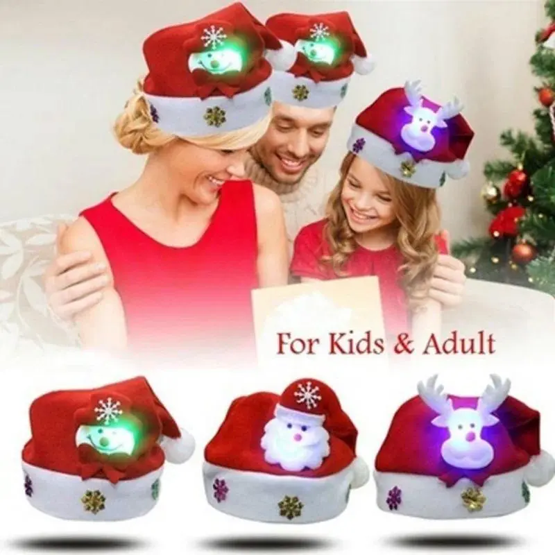 Snowman Elk Santa Claus LED Hat New Year Cute Cap Funny Christmas Hats for Kids & Adults Winter Gift Holiday Party Decor