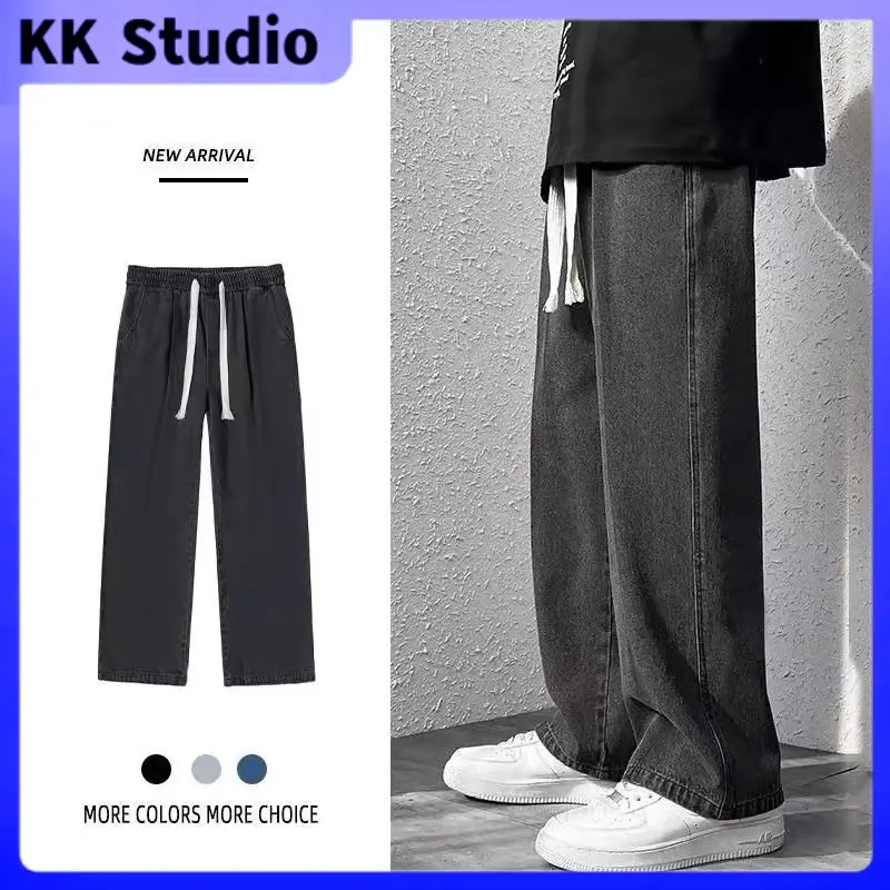 (SG STOCK)Baggy Jeans For Men Vintage Summer Thin Black Blue Fashion Brand Boys American High Street Trousers Straight Pants