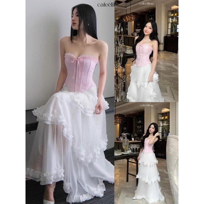 [ Có Bigsize+ kèm tag nơ ) SET ÁO CORSET TRỄ VAI CHÂN VÁY MAXI DÁNG DÀI TÔN DÁNG BYY CARROTSHOP( có gọng định hình eo ) 2