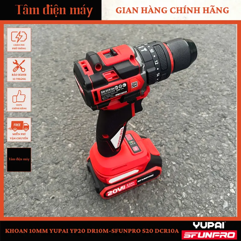 [CHÍNH HÃNG] Máy Khoan 3 Chức Năng Đầu 10mm - 60 n.m YUPAI YP20 DR10M-SFUNPRO S20 DCR10A 2