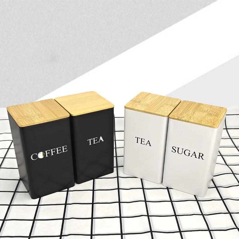 Tea Storage Box, 3 Counts/set Metal Tea Coffee Sugar Storage Jar with Bamboo Lid, Creative Storage Box for Home Office Dormitory School, Organiser 0