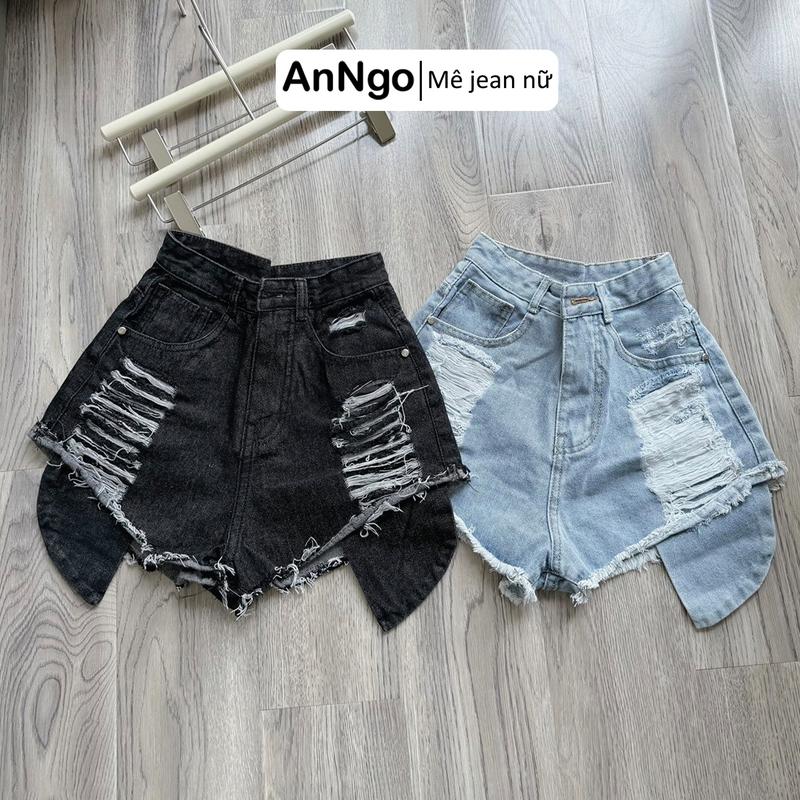 Quần short jean nữ lưng cao không co dãn, lòi túi điệu đà, rách thời trang cực xinh AnNgo - AT421