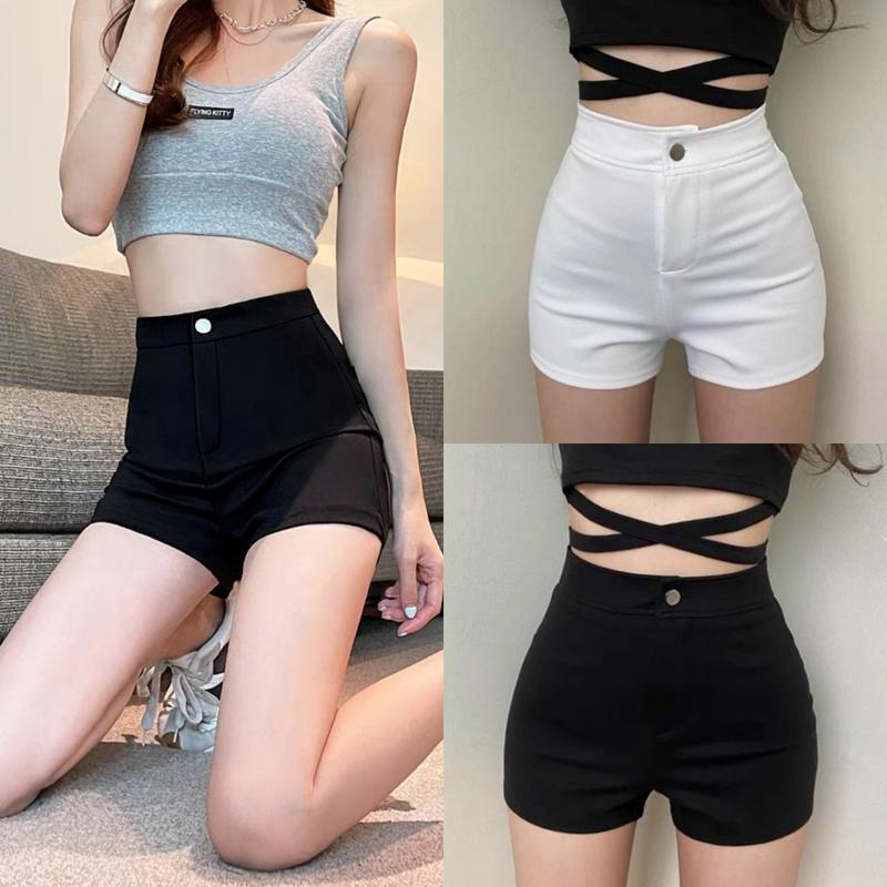 Quần Short Nữ Cạp Cao 1 Cúc Dáng Ôm Đùi Ngắn Có Túi Sau Màu Đen - Umi Hàn Co Giãn Tôn Dáng Mặc Ở Nhà Đi Chơi Biển - Ong Women