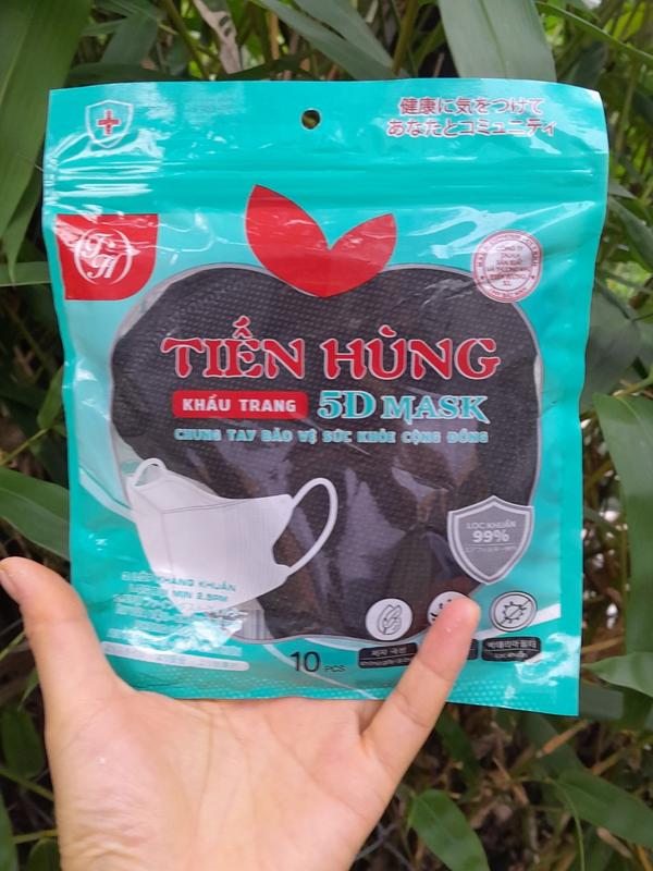 Thùng 10 túi 100 cái khẩu trang 5D Tiến Hùng màu trắng, đen 3 lớp giấy kháng khuẩn dày đẹp, chống bụi mịn cho người lớn