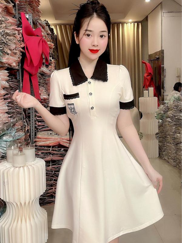 T09 ĐẦM POLO FORM XÒE THIẾT KẾ PHỐI REN THÊU SANG TRỌNG đầm dự tiệc sang chảnh váy đi tiệc đi làm đi chơi đều đẹp T09
