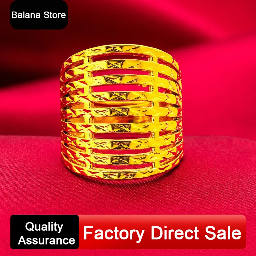 Cincin Titanium, Untuk Wanita, Bersalut Emas 24K, Tidak Luntur Fesyen Barang Kemas Tangan Personaliti