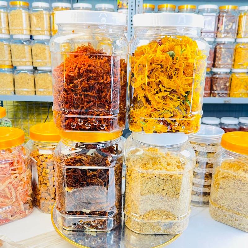Combo 4 hủ 2kg cả hủ bò sợi gà lá chanh heo tỏi chà bông Snack Food.