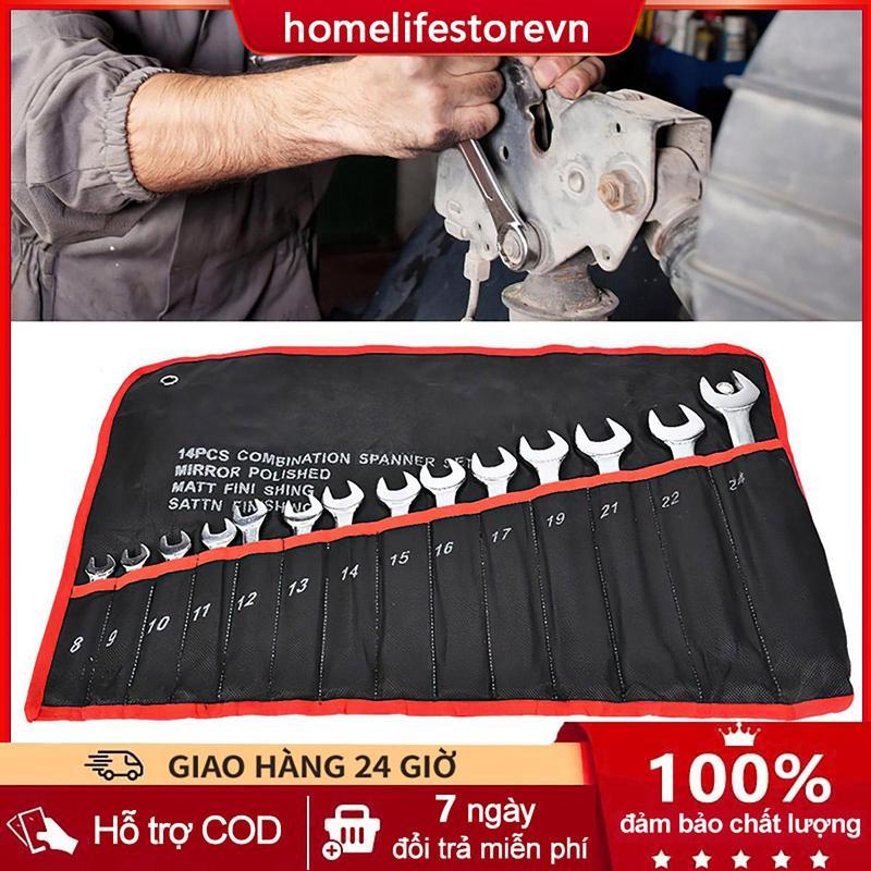 Bộ cờ lê 14 món từ 8-24MM với 14 chiếc cờ lê có một đầu hở và một đầu tròn dụng cụ mở bulong ốc vít sửa chữa xe đạp xe máy tiện dụng đa năng thép không gỉ cờ lê 36