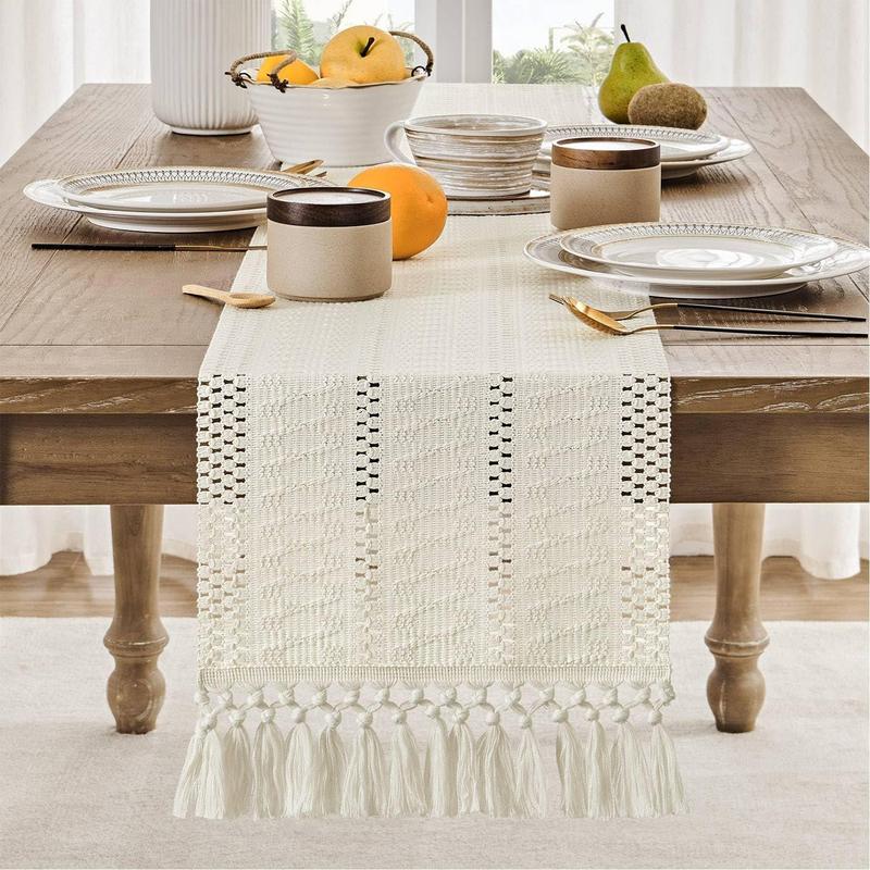 Product Introduction of Boho Style Table Runner, 1 Count Tassel Decor Tablecloth, Table Decoration Supplies for Home Kitchen Dining Room 2