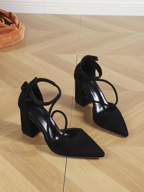 Women's Solid Color Strap Design High Heel Sandals, Fashionable Pointed Toe Thick Heel Sandals for Summer, All-match Commuter Shoes for Work & Daily Wear 5