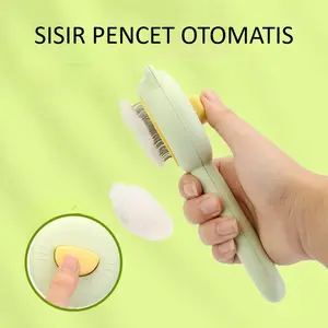 Sisir Pencet Kucing Hewan Peliharaan Sisir Pencet Otomatis Sisir Rambut Bulu Rontok untuk Hewan Peliharaan Anjing dan Kucing Bahan Tebal