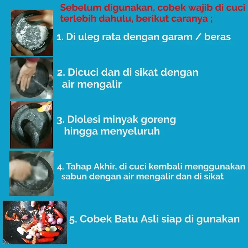 Cobek Batu Asli 100% Ukuran 16cm - Coet Batu kali Hitam Original - Tidak Rontok 3