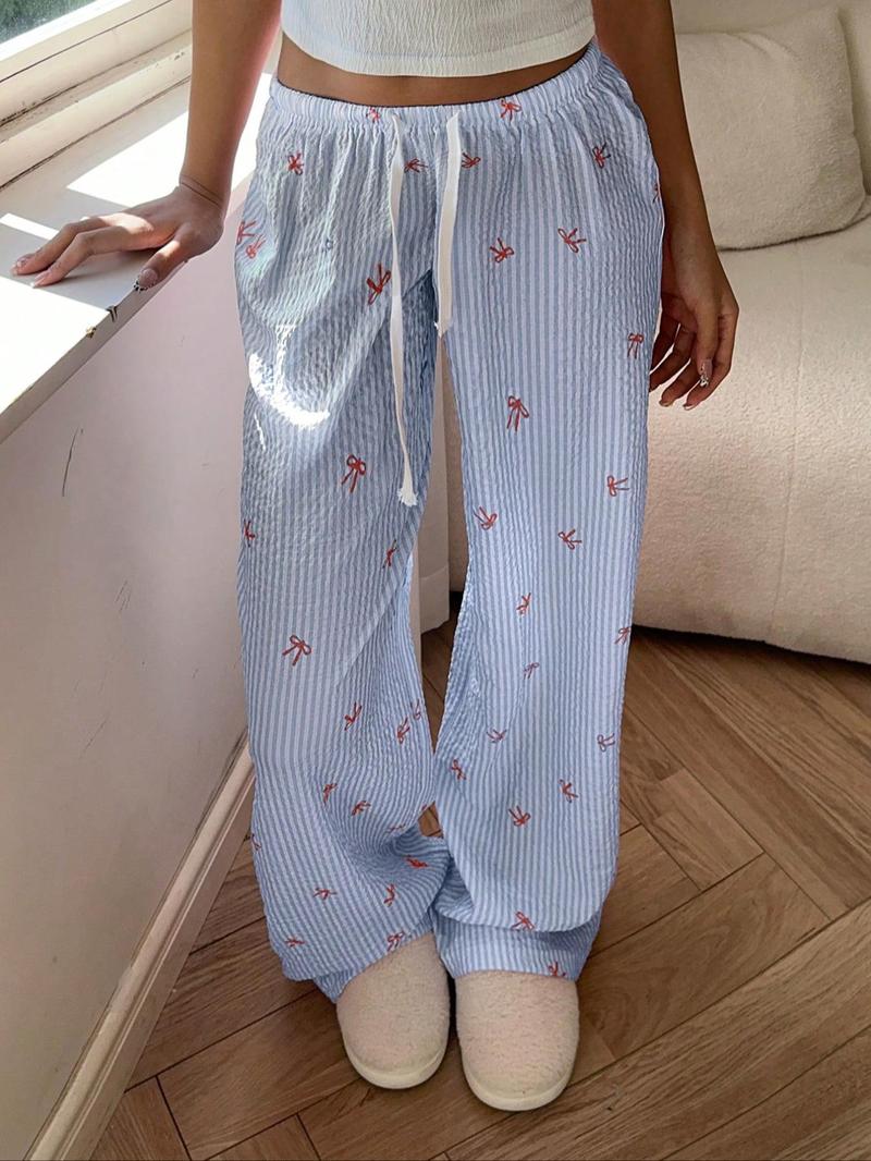 Product Introduction of Women's Striped Print Tie Waist Pants, Casual Comfy Trousers for Daily Wear, Ladies Bottoms for All Seasons, Pajamas 7