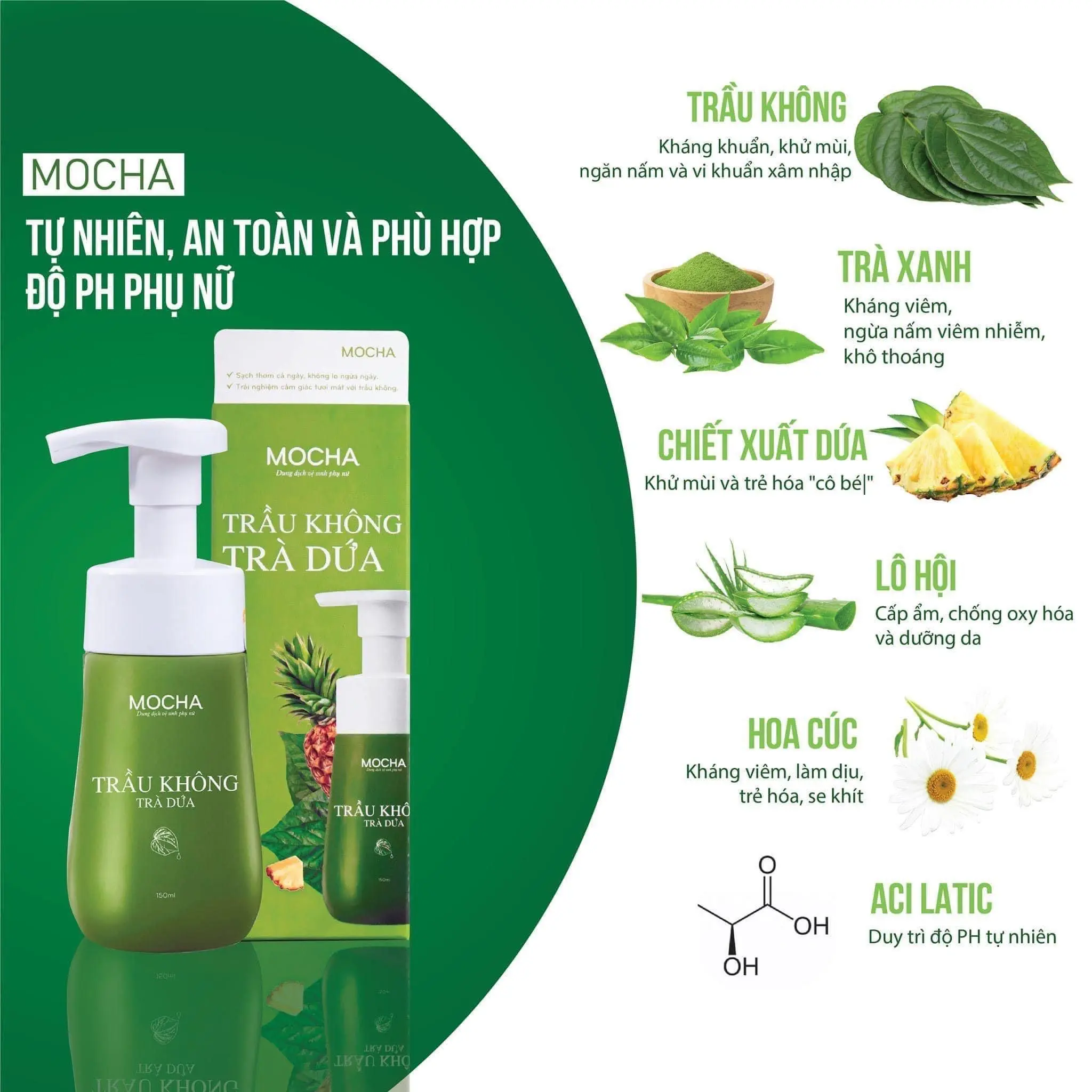Dung dịch vệ sinh trầu không trà dứa Mocha mua 1 dung dịch tặng 1 nước hoa Nữ