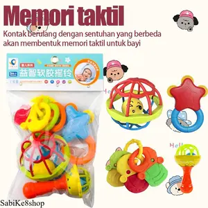 Paket Mainan Kerincingan Pendidikan Dini Bayi 0-12 Bulan, Bola Pegangan Karet Lunak Kelas Makanan Tanpa BPA & Bagian Gigitan Bisa Digigit , Cocok Latihan Indera Sentuhan/Pendengaran & Pegangan Tangan, Suara Kerincingan Ringan Tidak Mengecek Telinga