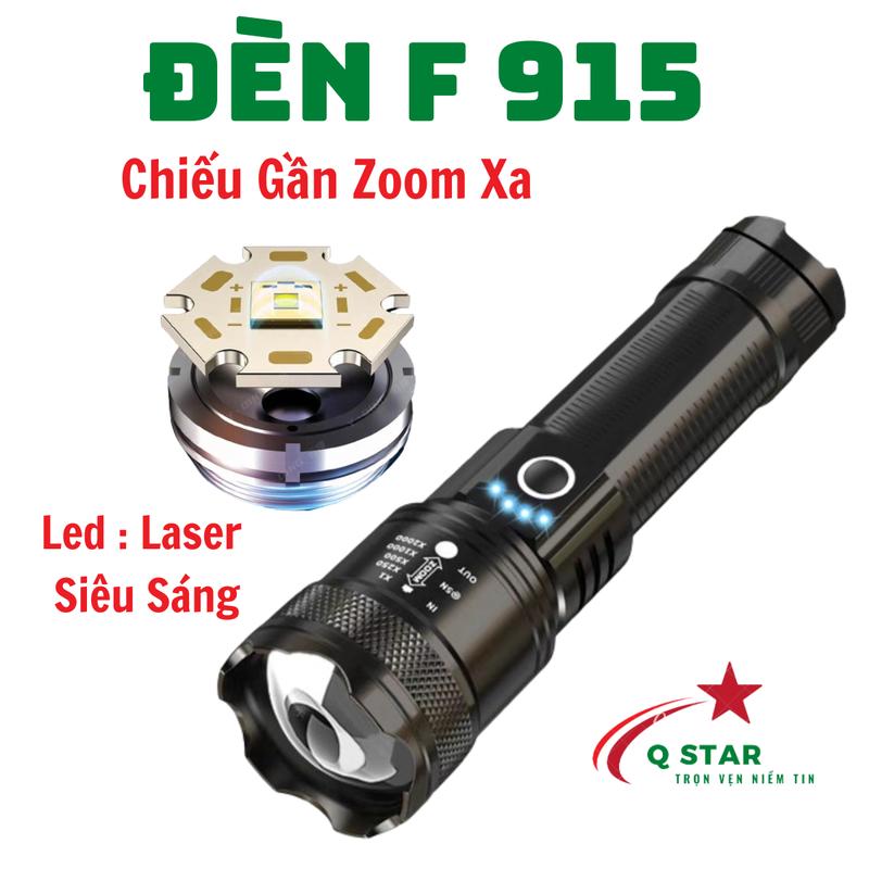 Đèn Pin Cầm Tay Siêu Sáng F 915 Chiếu Gần Zoom Xa Thiết Kế Đầu Nhôm Thân Nhựa ABS Với 5 Chế Độ Sáng Sạc Type-C