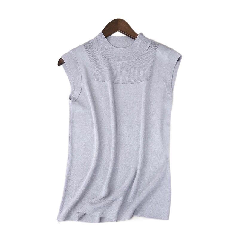 Product Introduction of Knitted Camisole Women's Spring and Autumn Bottoming Shirt Half Turtleneck Outer Wear Sleeveless Ice Silk T-shirt Women's Knitwear Short Sleeve Womenswear Tops 6