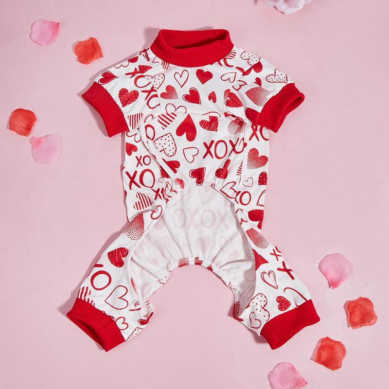 Heart & Letter Print Pet Jumpsuit, Cute Pet Pajamas, Pet Clothes for Small Dogs, Doggie Onesies, Pet Clothes for Valentine's Day 5